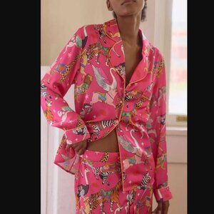 New M Karen Mabon x Anthropologie Carousel animals pink long-sleeve pajama set